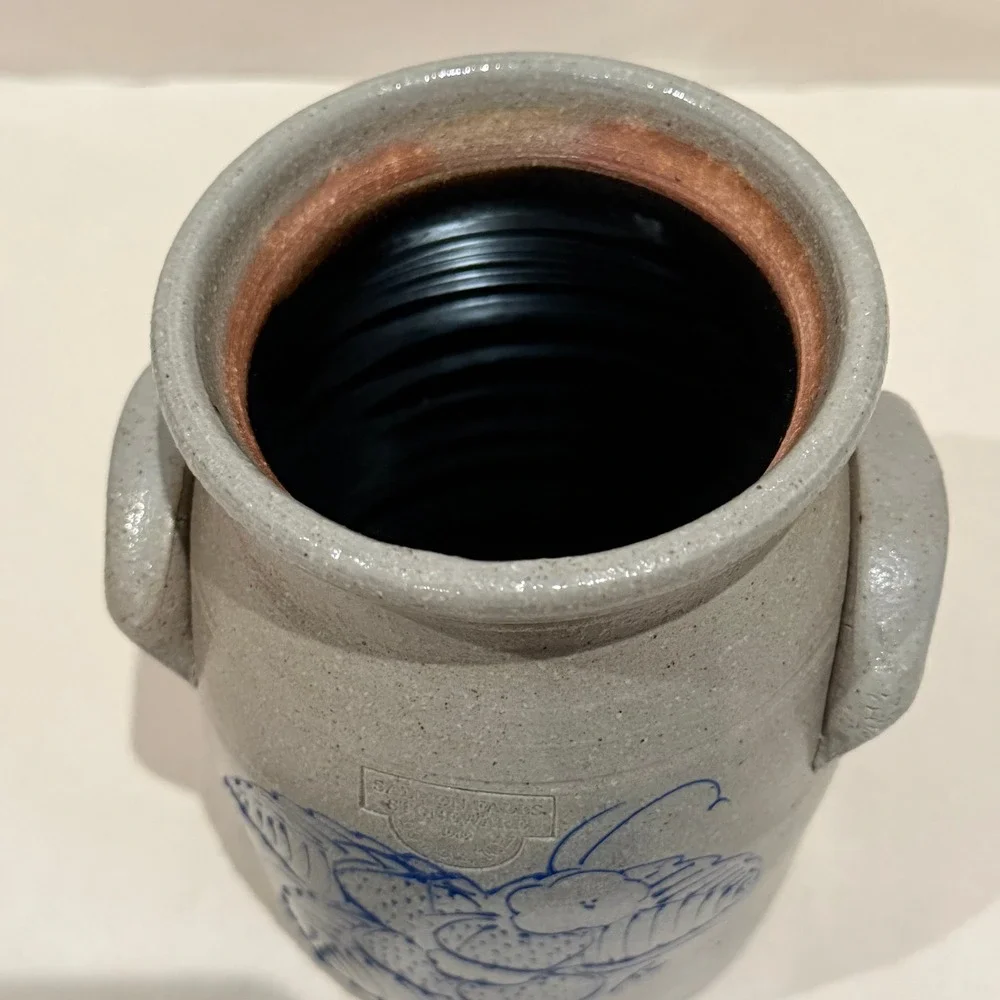 HTF Salmon Falls 1989 Lidded Handled Crock Jar Strawberry Signed Crayton-Ackley